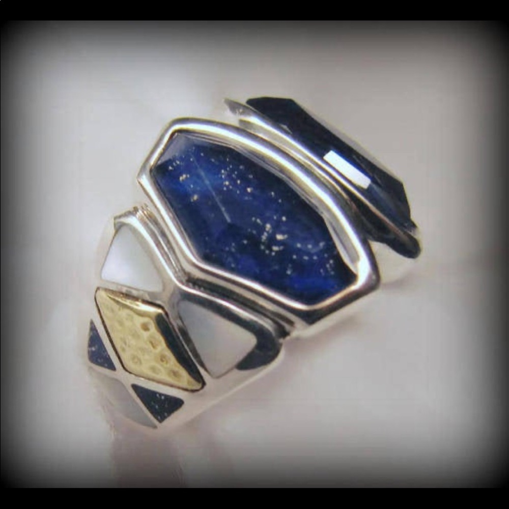 Vintage ASCH GROSSBARDT 14K GOLD sterling lapis mother of pearl ring